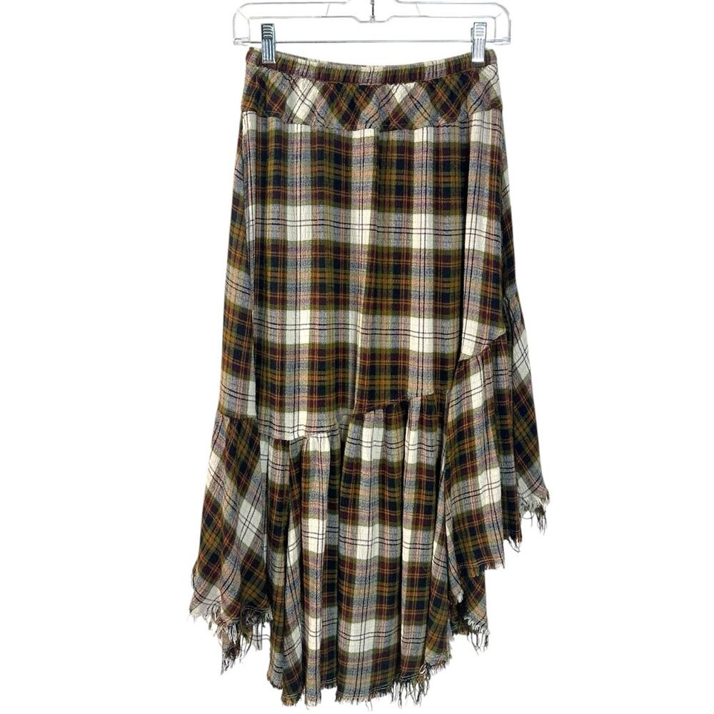 Free People Grunge 90s Asymmetrical Distressed Plaid Marcelline Maxi Skirt Small - Picture 10 of 16